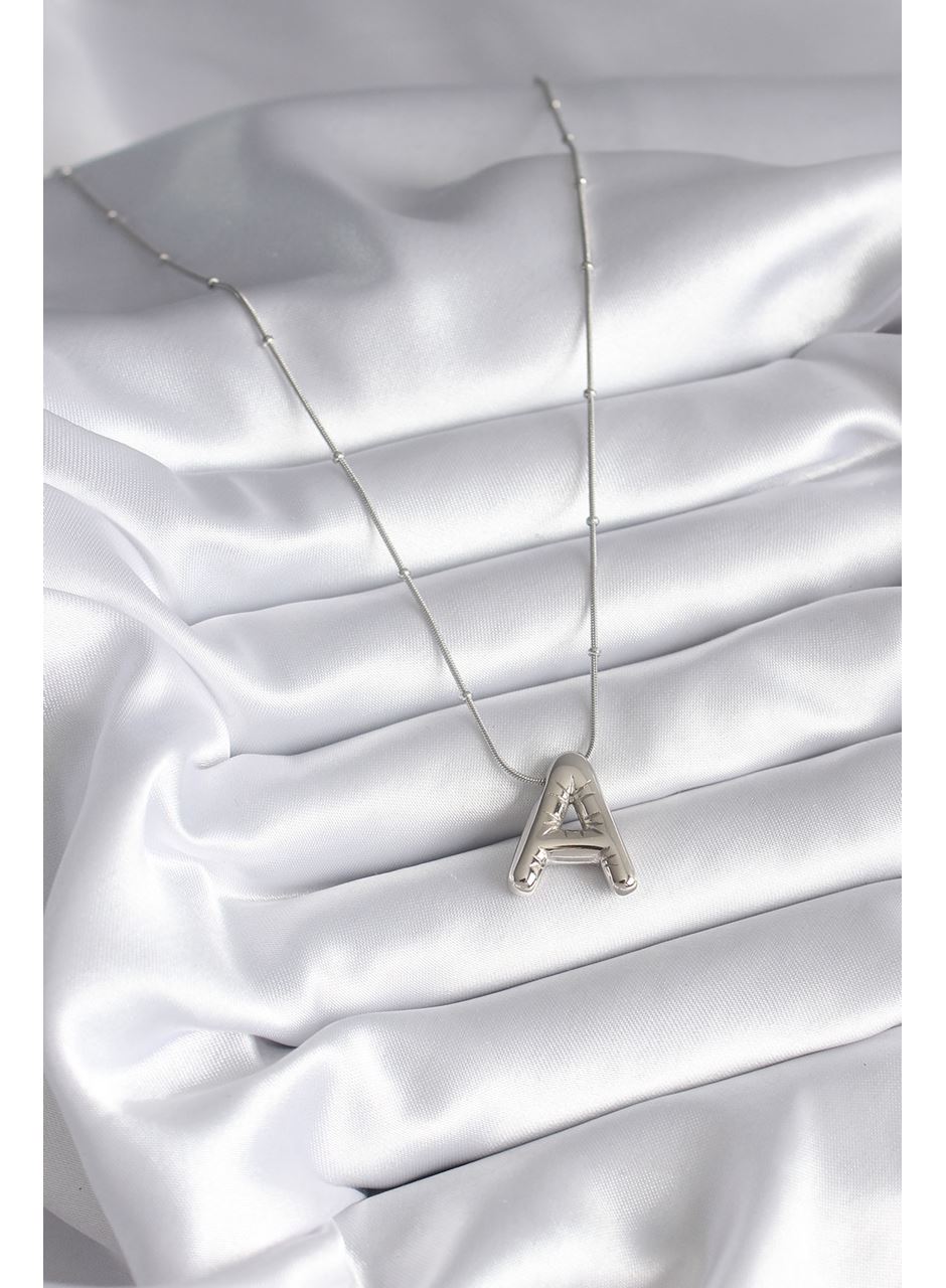 316L Çelik Gümüş Renk Bubble "A" Harf Model Kadın Kolye