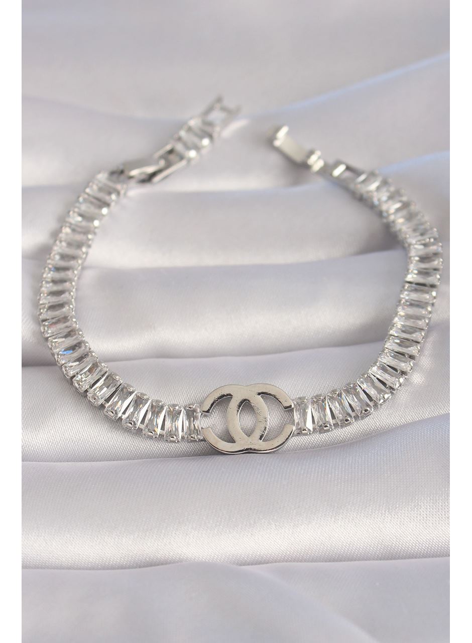 Pirinç Gümüş Renk Zirkon Taşlı Su Yolu Model VIP Seri Kadın Bileklik