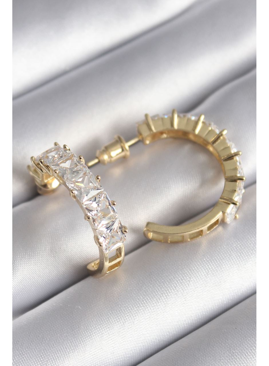 Pirinç Gold Renk Zirkon Taşlı Halka Model Kadın Küpe