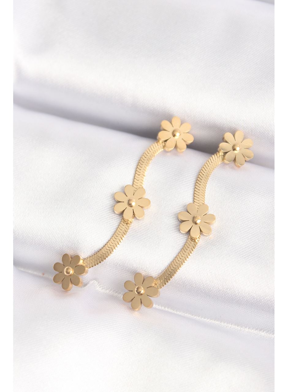 316L Çelik Gold Renk İtalyan Zincir Papatya Küpe