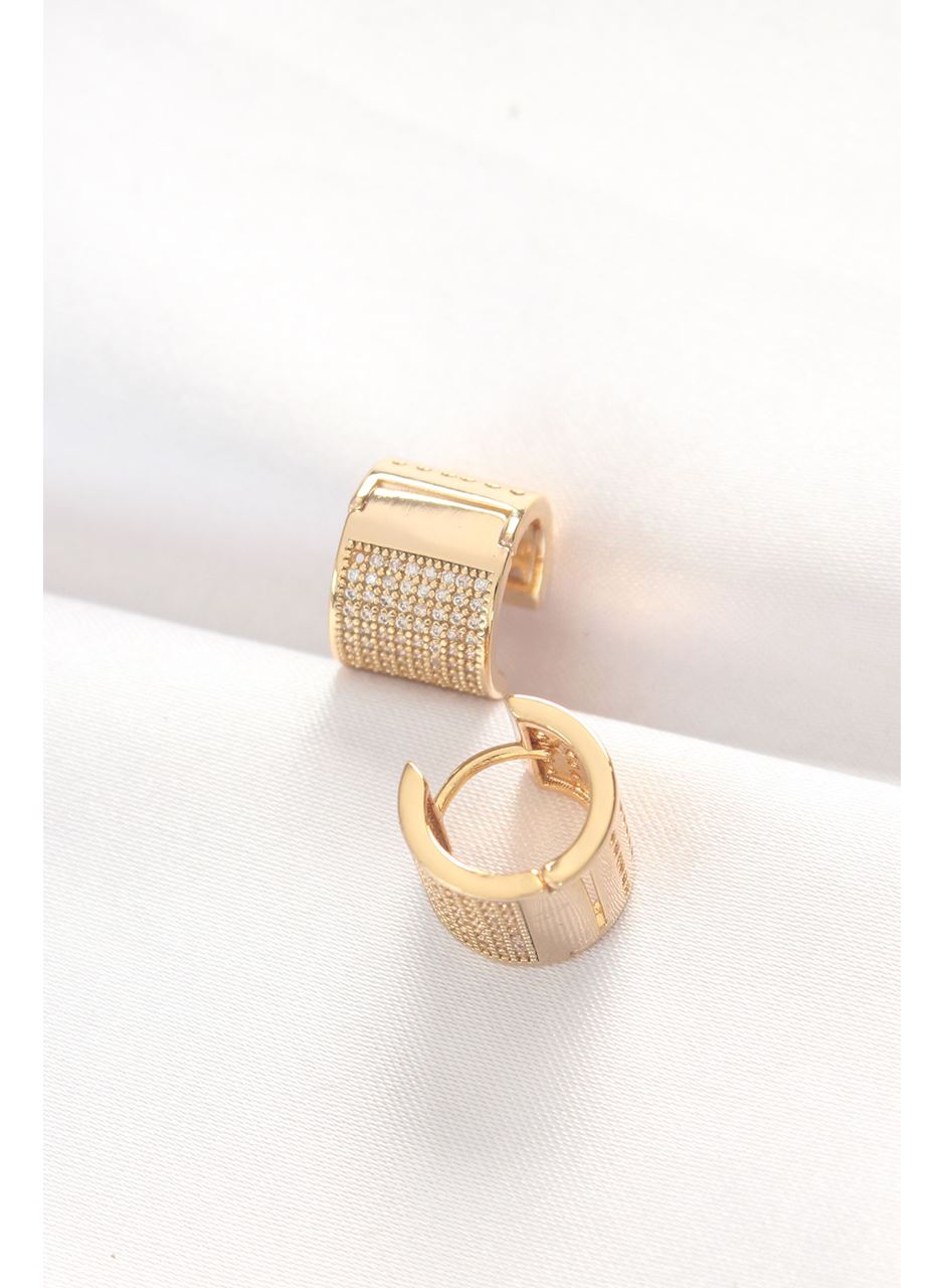 Pirinç Gold Renk Taşlı Minimal Küpe