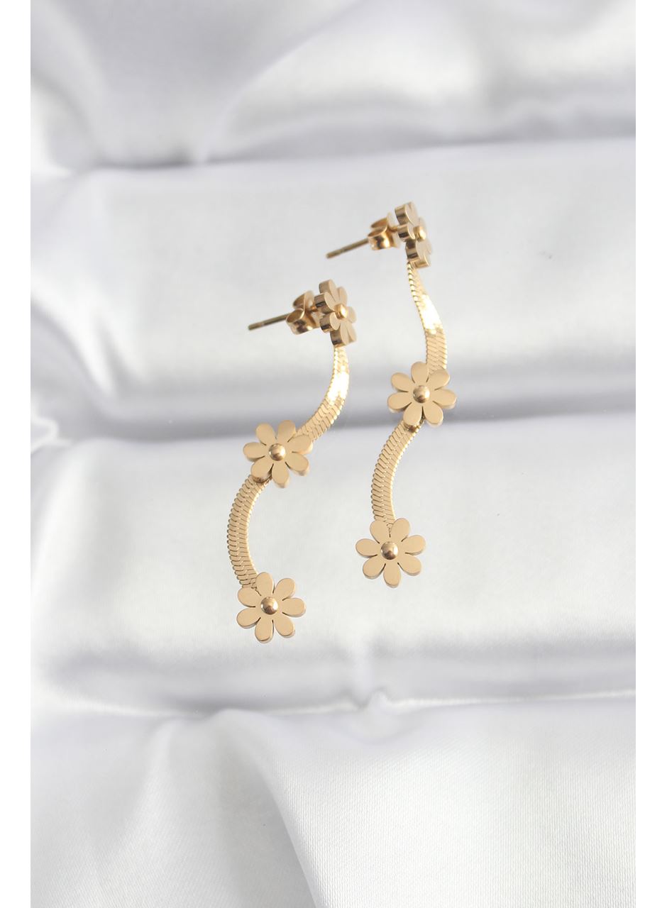 316L Çelik Gold Renk İtalyan Zincir Papatya Küpe