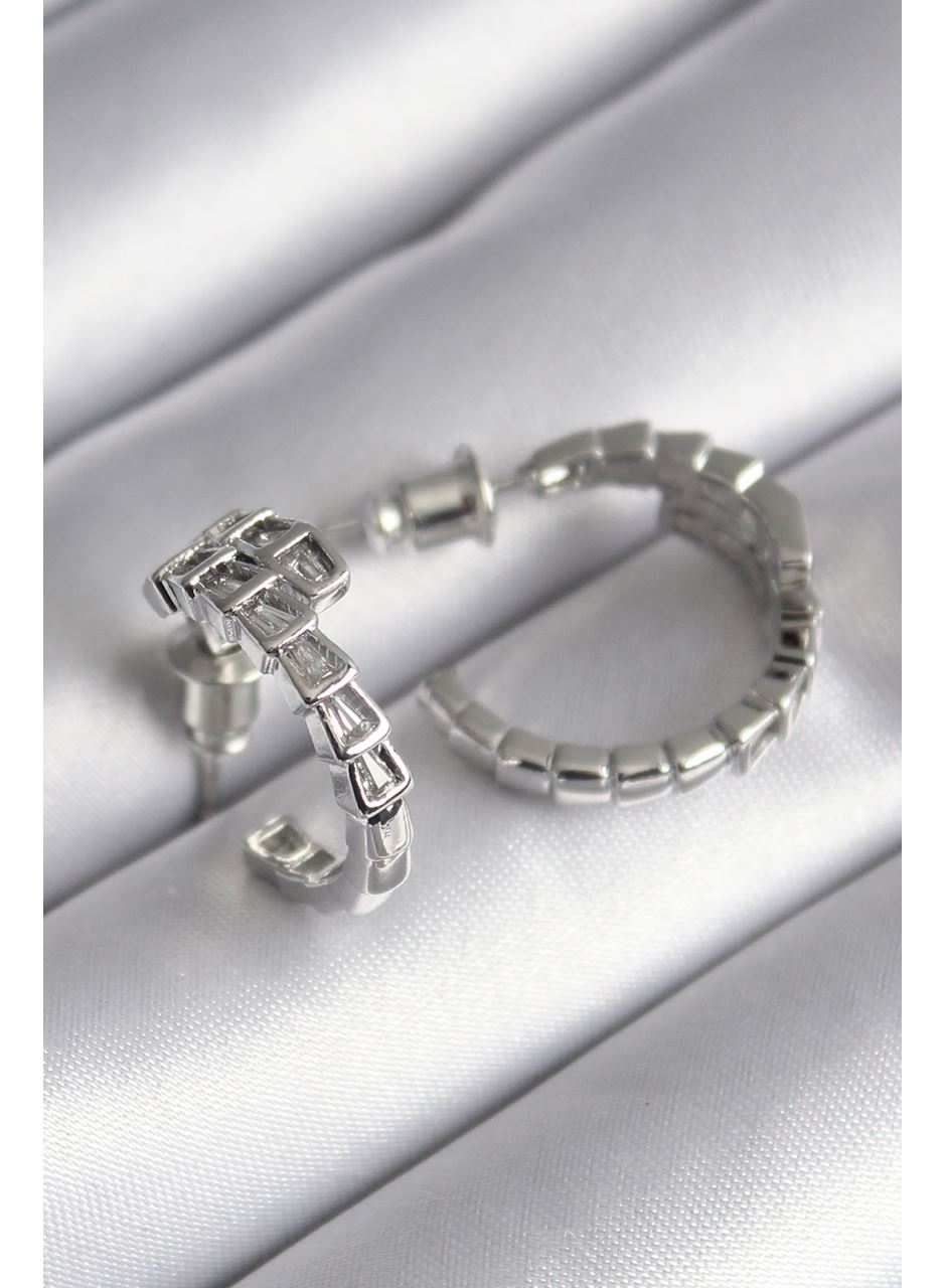 Pirinç Gümüş Renk Zirkon Taşlı Yılan Model Kadın Küpe