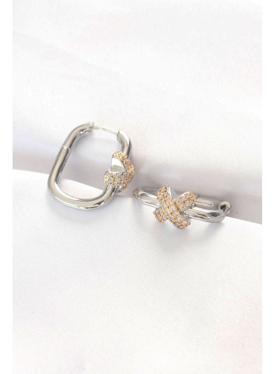 Pirinç Çift Renk Taşlı X Tasarımlı Dikdörtgen Küpe