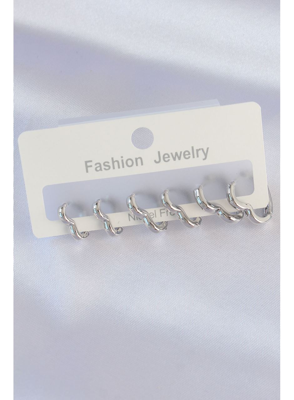 Pirinç Gümüş Renk Kalp Model Küpe Seti