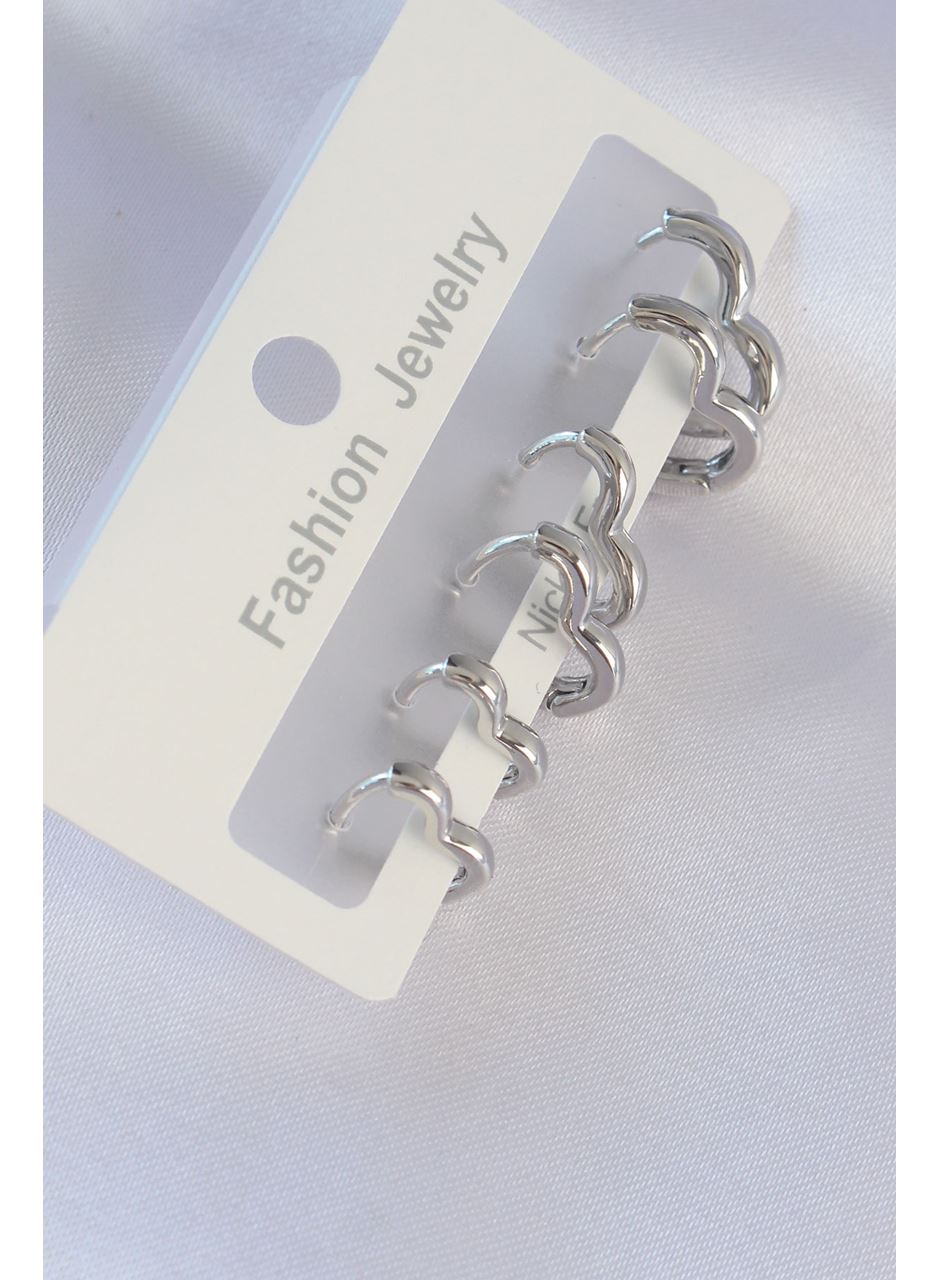 Pirinç Gümüş Renk Kalp Model Küpe Seti