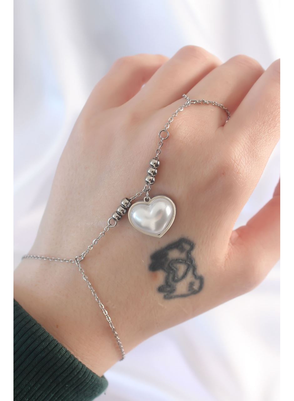 316L Çelik Gümüş Renk Beyaz Bubble Kalp Tasarımlı Şahmeran