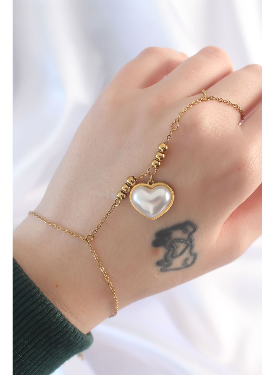 316L Çelik Gold Renk Beyaz Bubble Kalp Tasarımlı Şahmeran