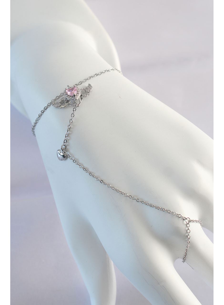 316L Çelik Gümüş Renk Pembe Zirkon Taşlı Kanatlı Kalp Model Şahmeran