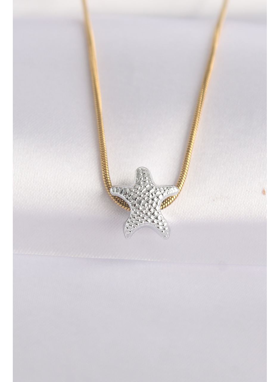 316L Çelik Zincir Altın Renk Zincirli Gümüş Renk Deniz Yıldızı Tasarımlı Kolye