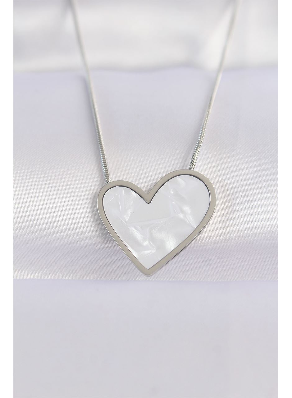 316L Çelik Zincir Gümüş Renk Mermer Desenli Kalp Kolye