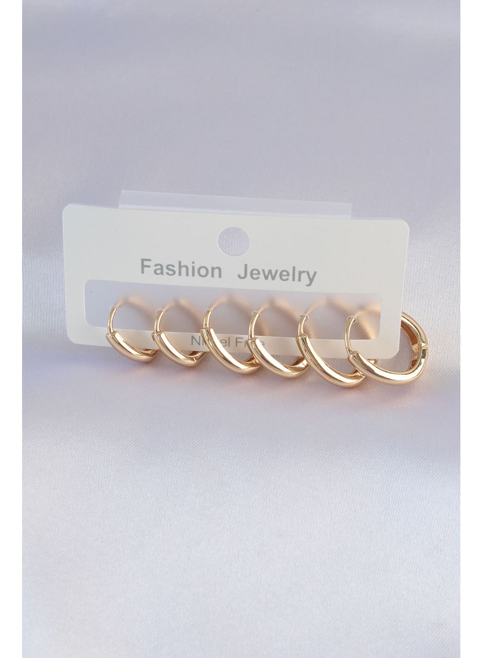 Pirinç Gold Renk Oval Küpe Seti