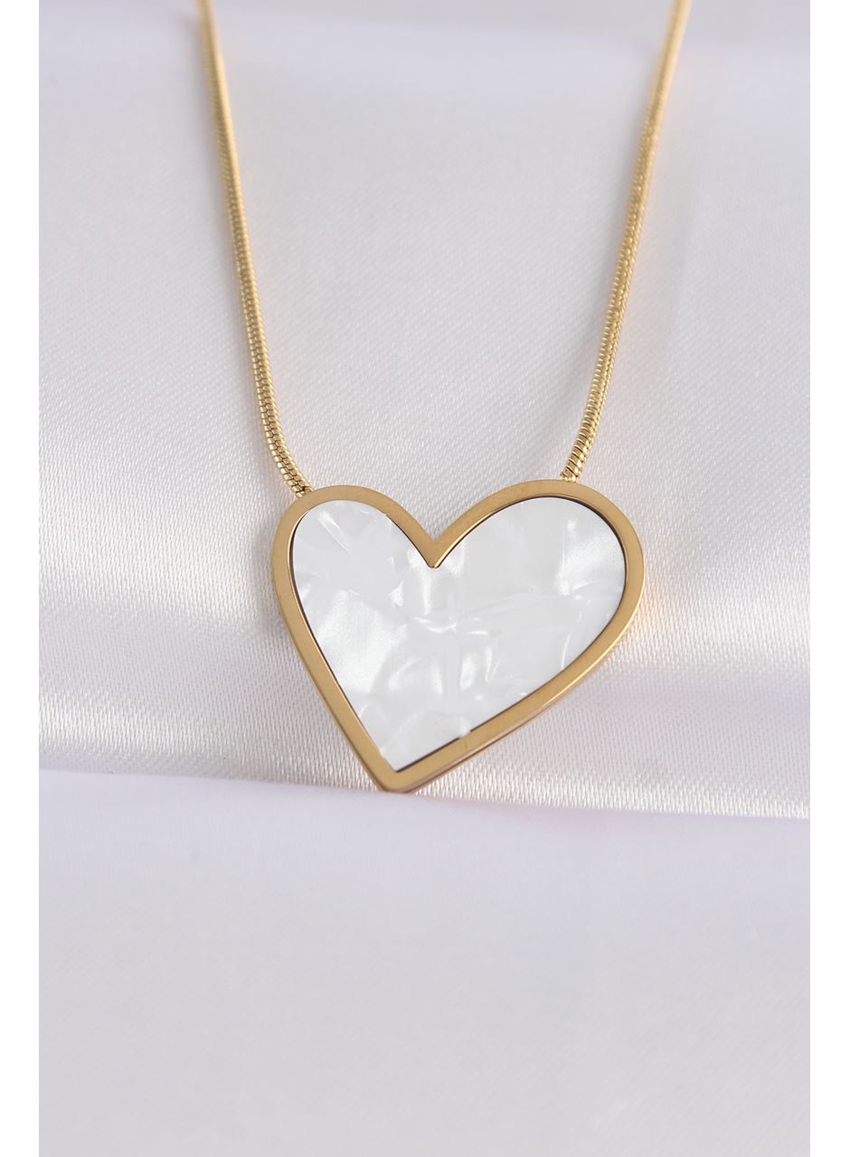 316L Çelik Zincir Altın Renk Mermer Desenli Kalp Kolye