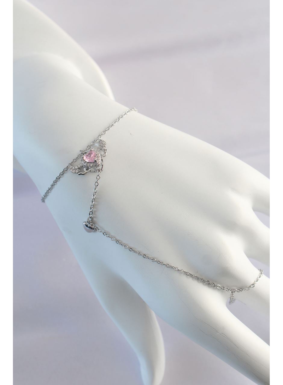 316L Çelik Gümüş Renk Pembe Zirkon Taşlı Kanatlı Kalp Model Şahmeran