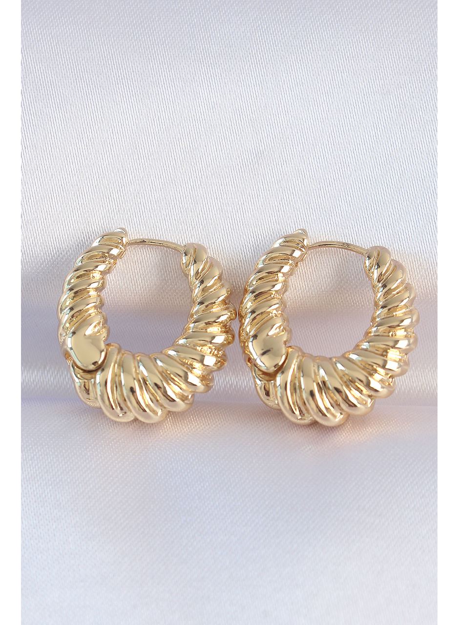 Pirinç Gold Renk Tırtık Detay Bombeli Halka Küpe