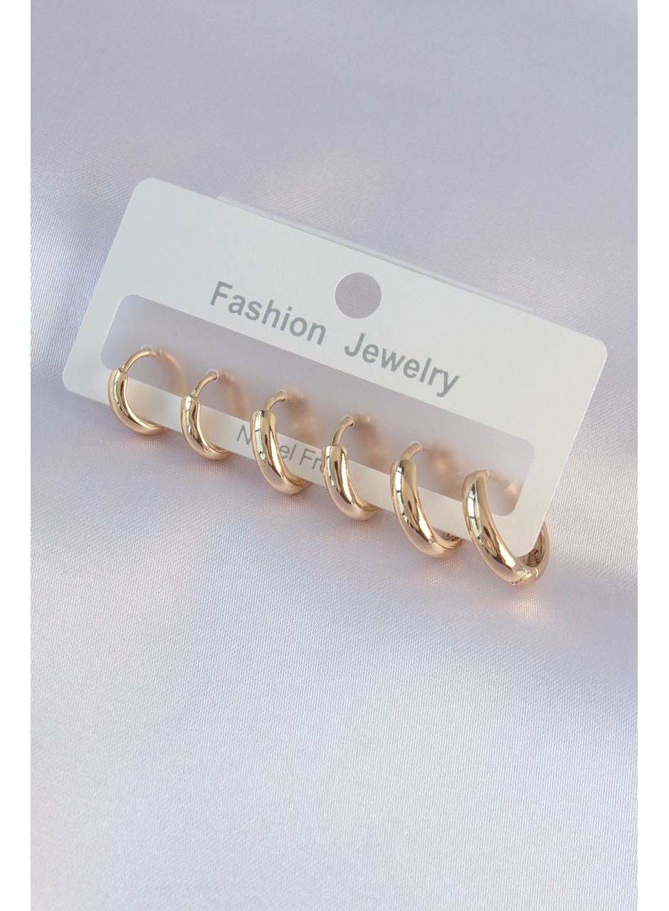 Pirinç Gold Renk Oval Küpe Seti