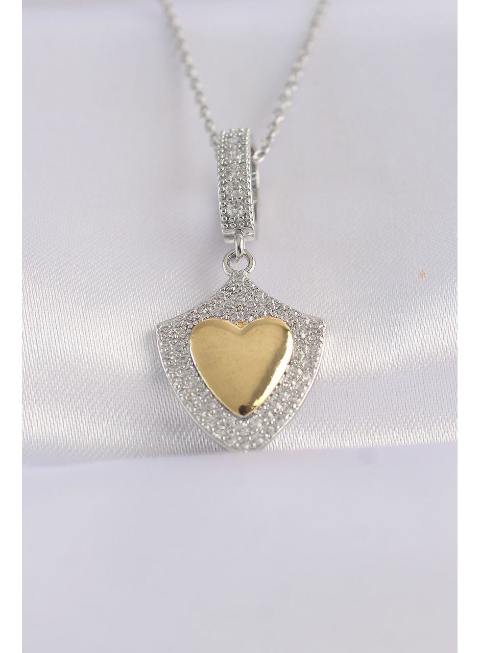 316L Çelik Zincir Gümüş Renk Zirkon Taşlı Tasarım Altın Renk Kalp Kolye