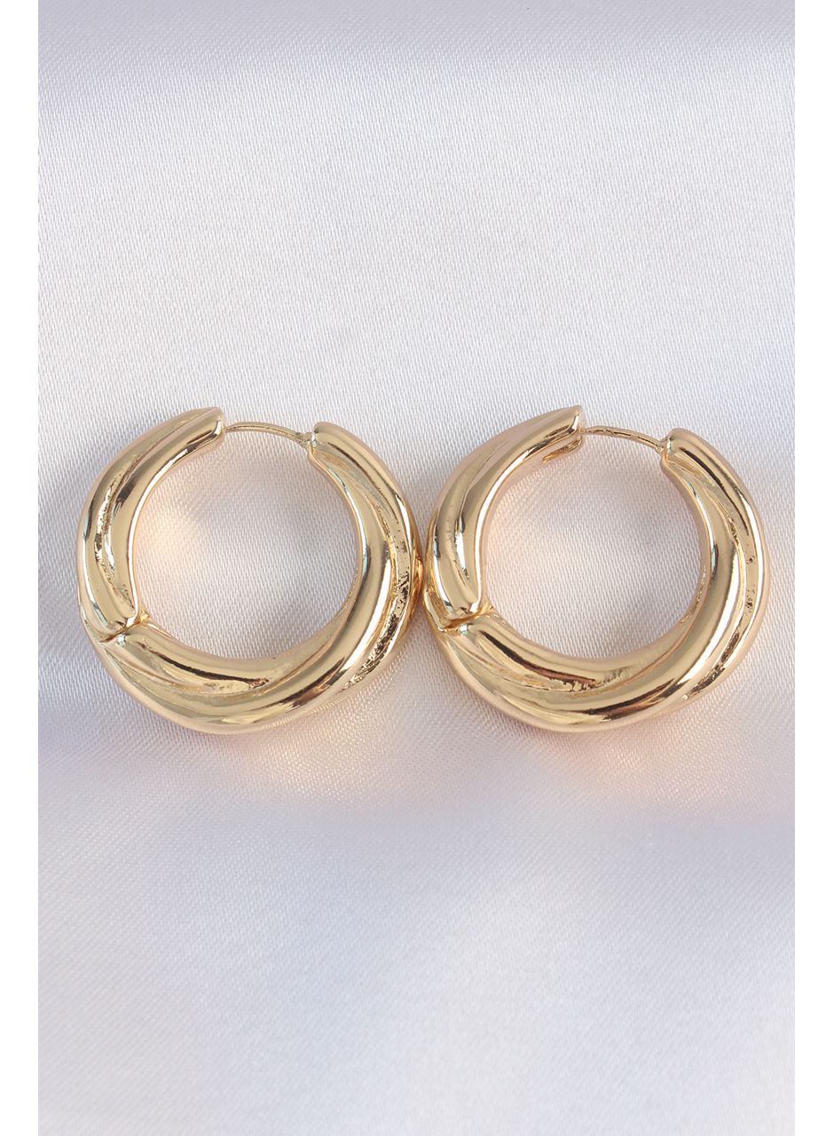 Pirinç Gold Renk Asimetrik Kıvrım Küpe