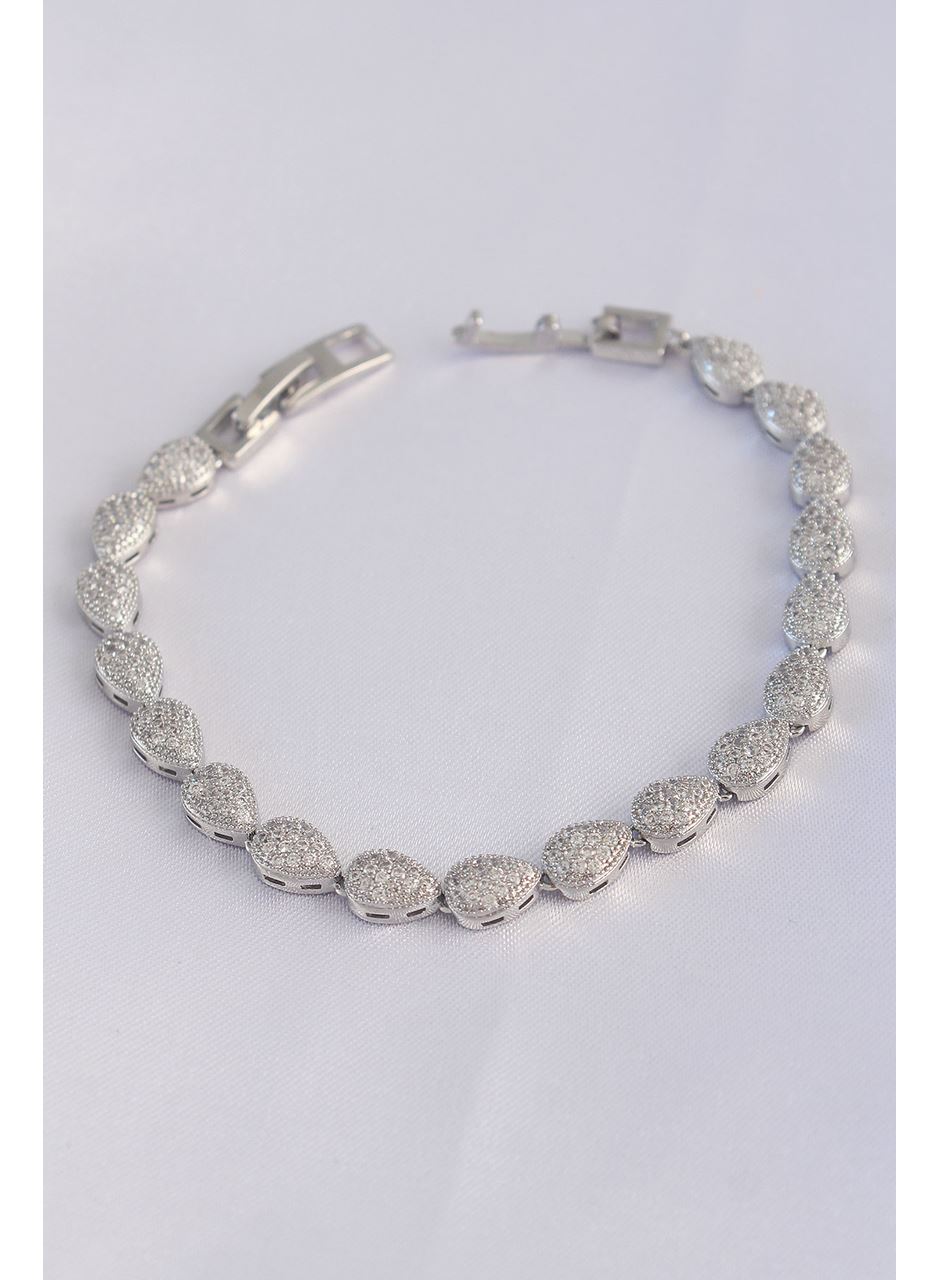 Vip Seri Pirinç Zirkon Taşlı Gümüş Renk Damla Model Bileklik