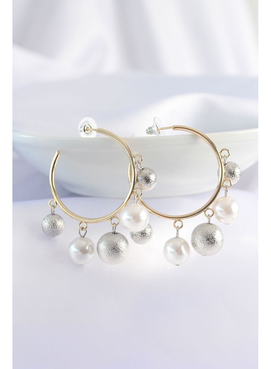 Pirinç Gümüş Renk Topçuk Model Gold Renk Halka Küpe