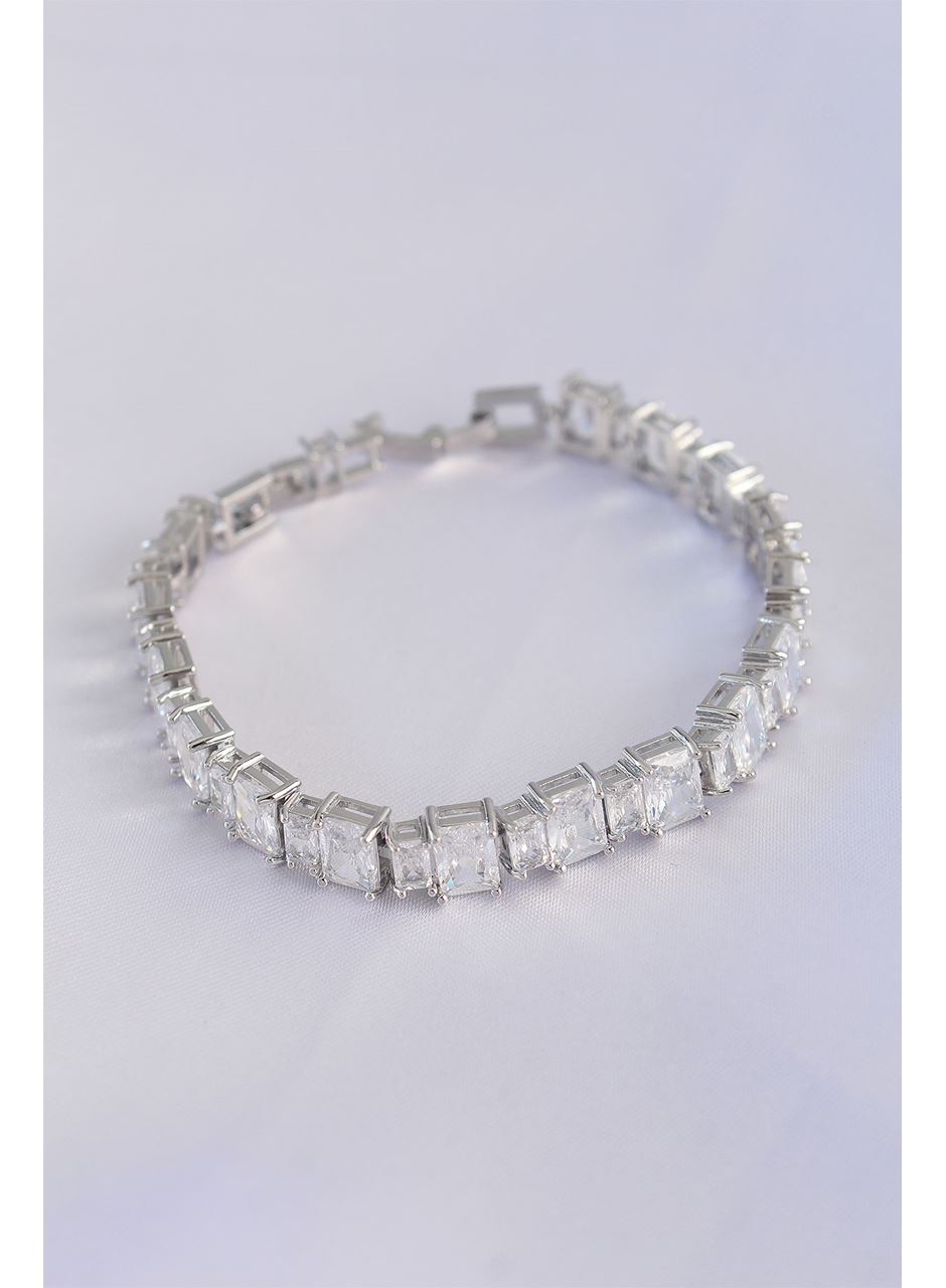 Vip Seri Pirinç Zirkon Taşlı Gümüş Renk Baget Su Yolu Model Bileklik