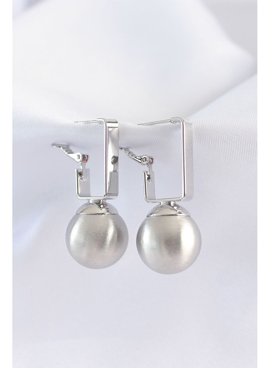 Pirinç Gümüş Renk Dikdörtgen Detay Oval Küpe