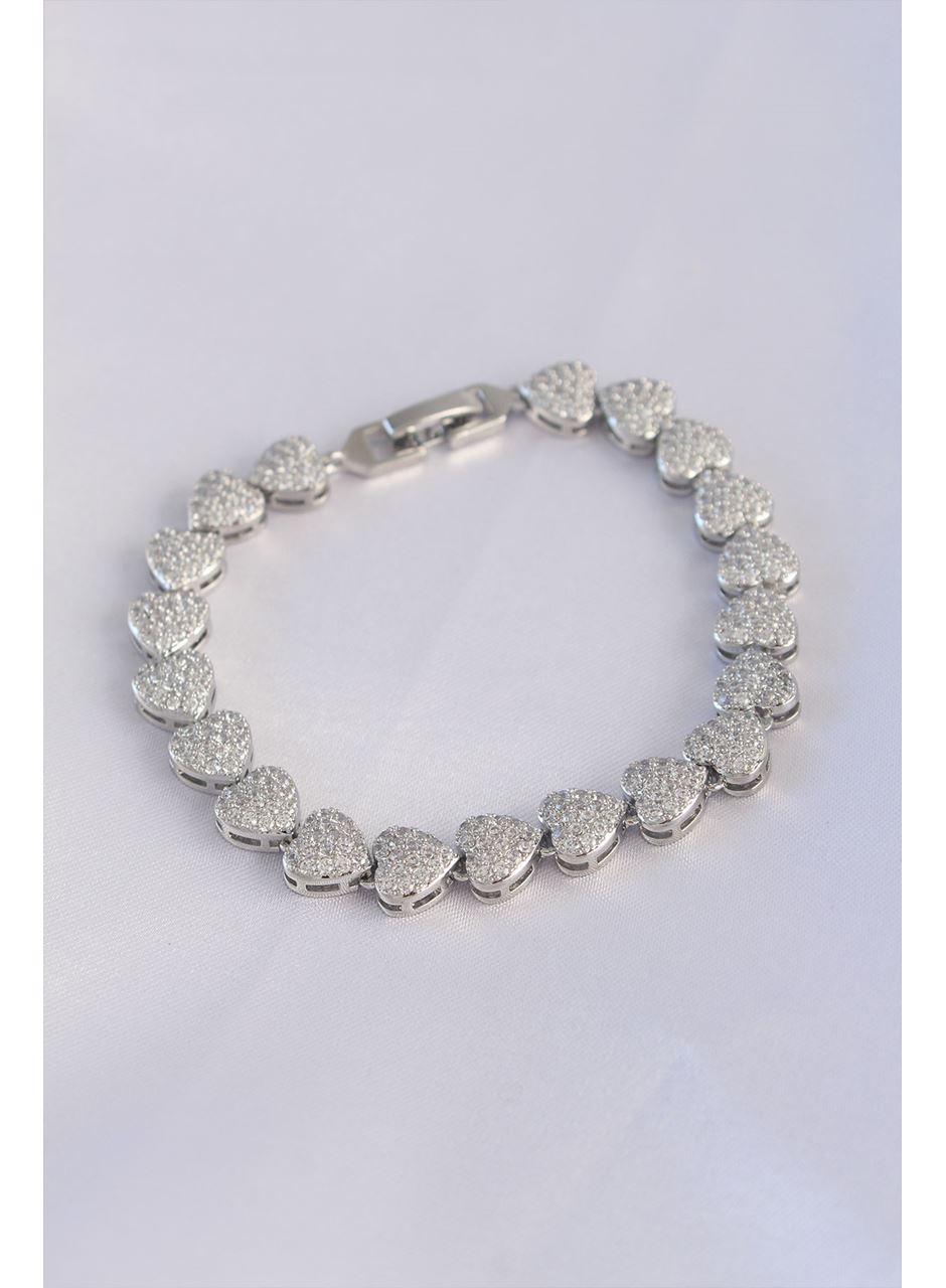 Vip Seri Pirinç Zirkon Taşlı Gümüş Renk Kalp Model Bileklik