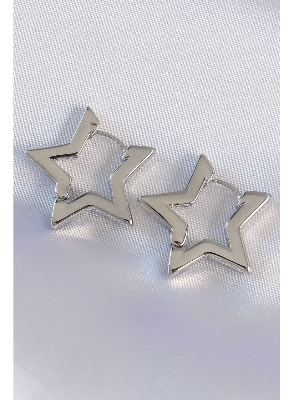 Pirinç Gümüş Renk Yıldız Küpe