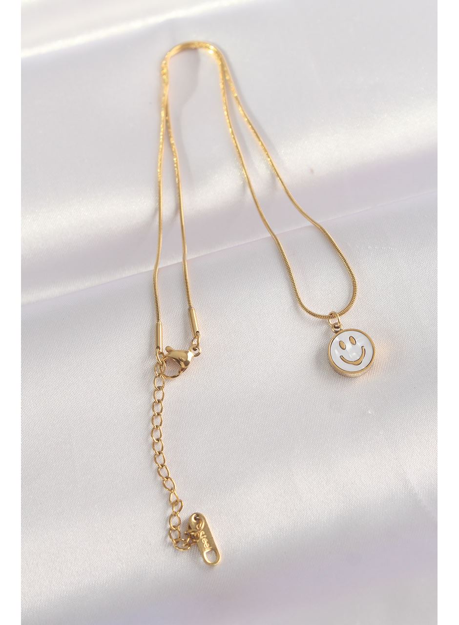 316L Çelik Zincir Altın Renk Mermer Desenli Minimal Smile Kolye