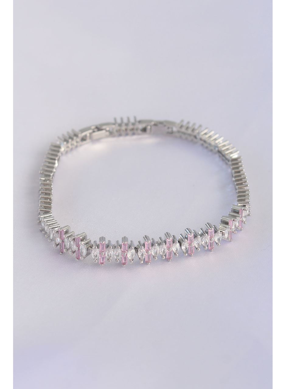 Vip Seri Pirinç Pembe Zirkon Taşlı Gümüş Renk Baget Model Bileklik