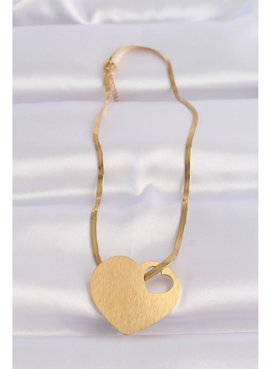 316L Çelik İtalyan Zincir Altın Renk Düz Plaka Kalp Kolye