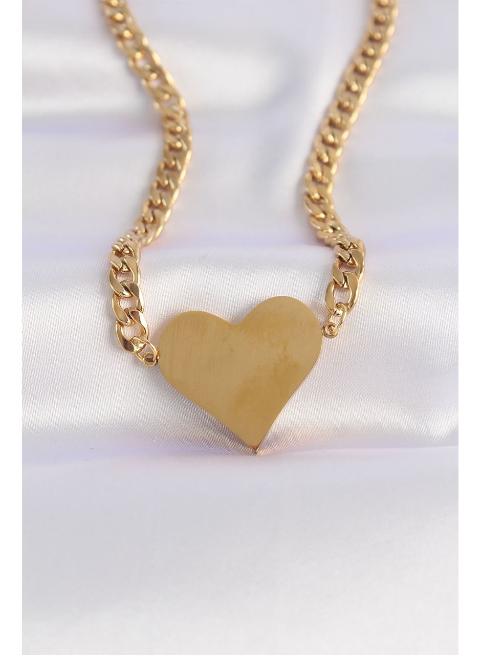 316L Çelik Zincir Altın Renk Düz Plaka Kalp Kolye