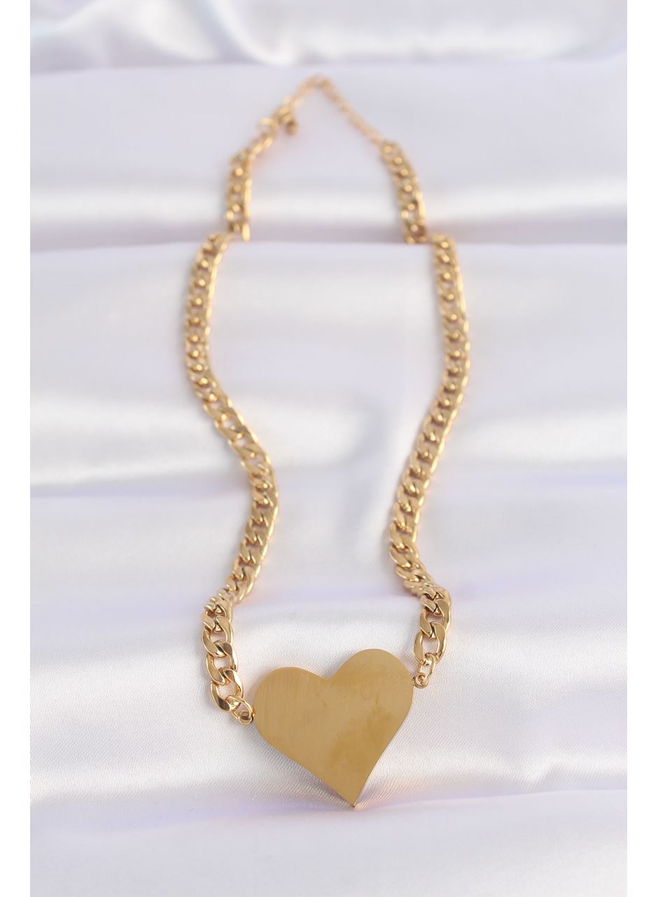 316L Çelik Zincir Altın Renk Düz Plaka Kalp Kolye