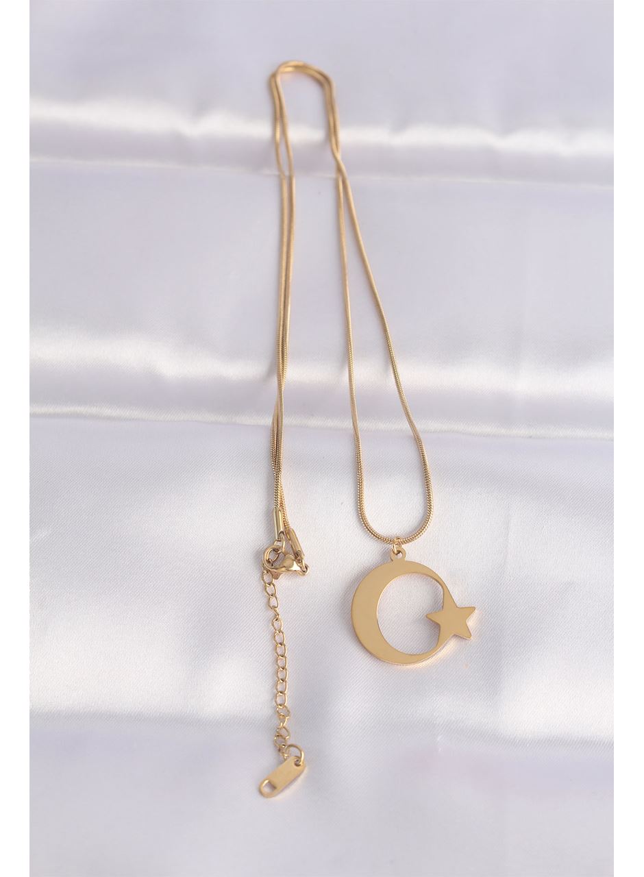 316L Çelik Zincir Gold Renk Ay Yıldız Unisex Kolye