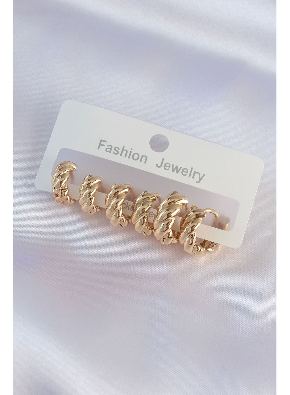 Pirinç Gold Renk Minimal Tırtıklı Küpe Seti