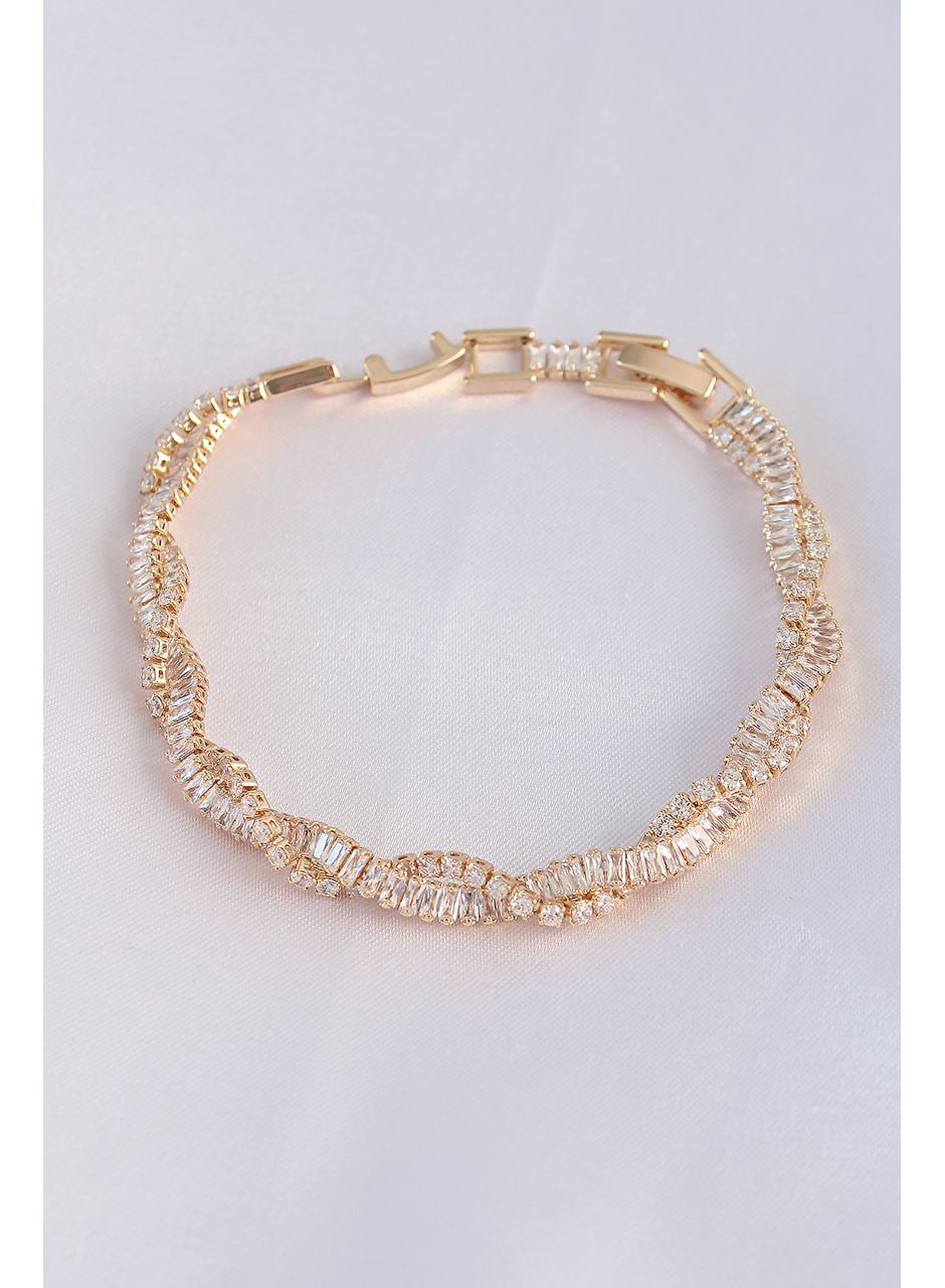 Vip Seri Pirinç Zirkon Taşlı Gold Renk Sarmal Model Bileklik