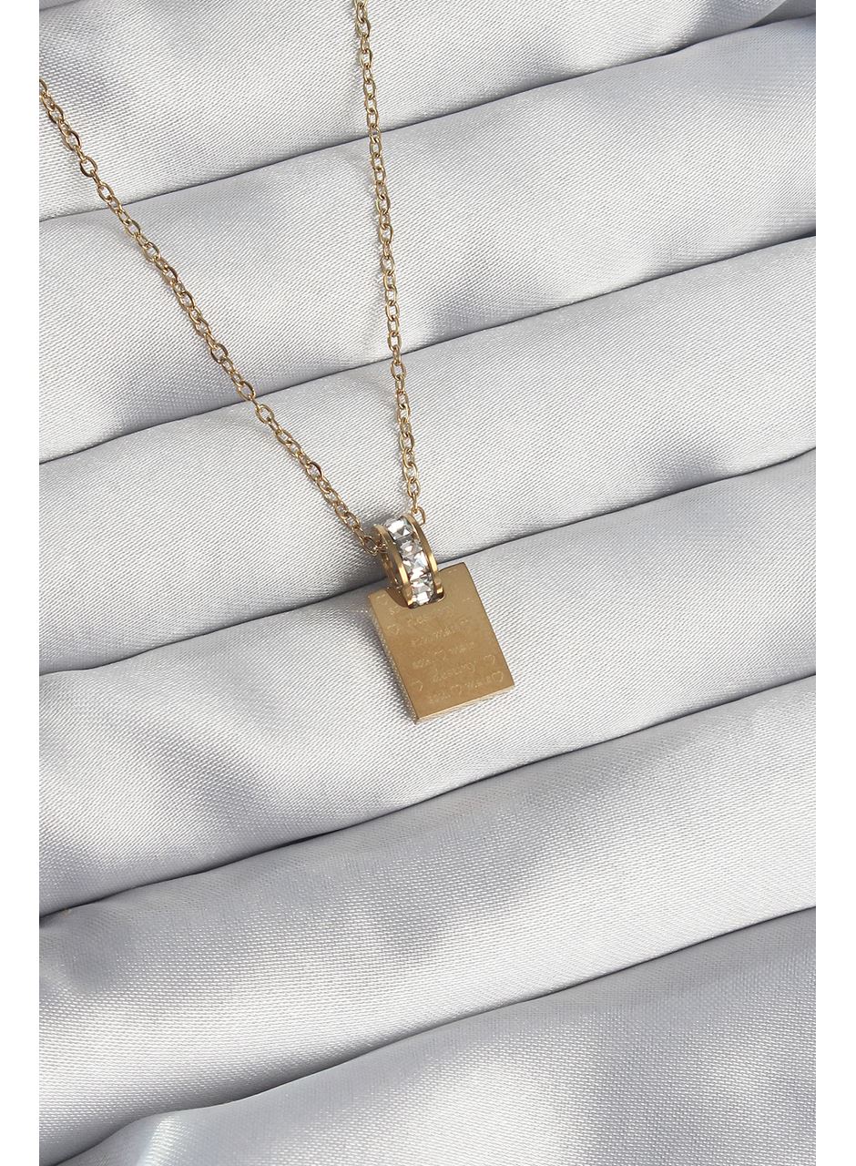 316L Çelik Zincir Gold Renk Zirkon Taşlı Aşk Mektubu Kolye