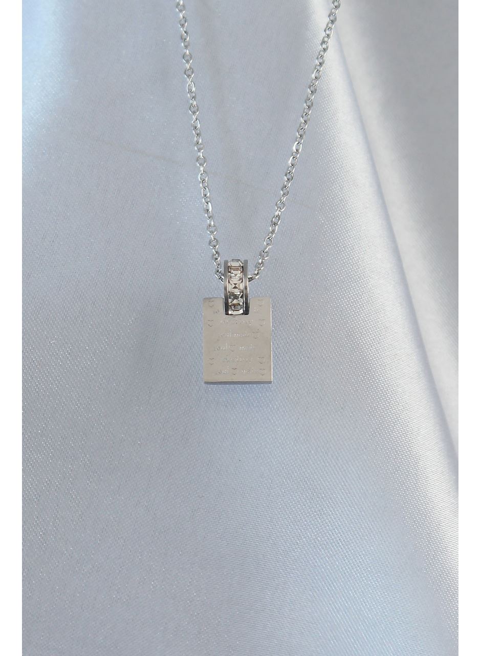 316L Çelik Zincir Gümüş Renk Zirkon Taşlı Aşk Mektubu Kolye