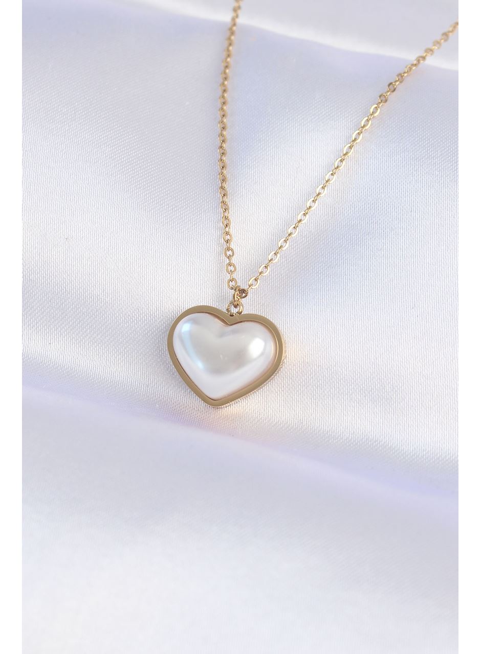 316L Çelik Zincir Gold Renk Beyaz Taşlı Bubble Kalp Kolye