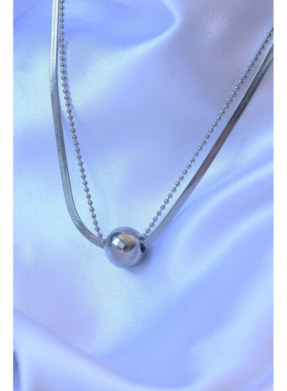 316L Çelik Çift Zincirli Gümüş Renk Topçuk İtalyan Model Kolye