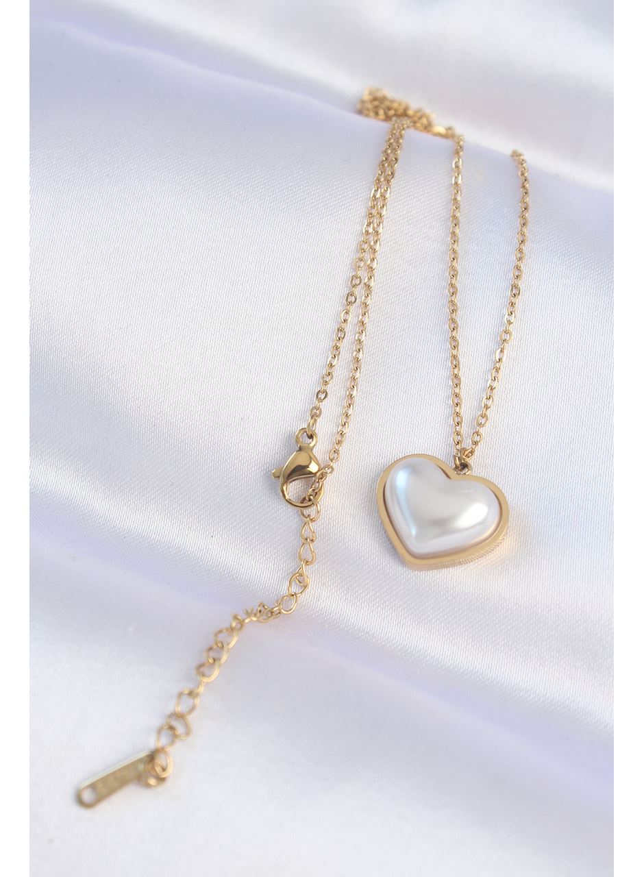 316L Çelik Zincir Gold Renk Beyaz Taşlı Bubble Kalp Kolye