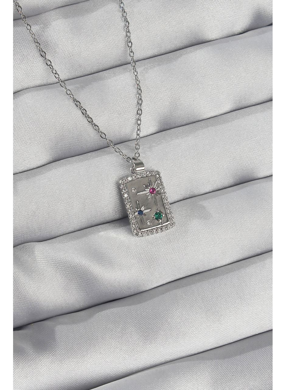 316L Çelik Zincir Gümüş Renk Renkli Zirkon Taşlı Vintage Kolye