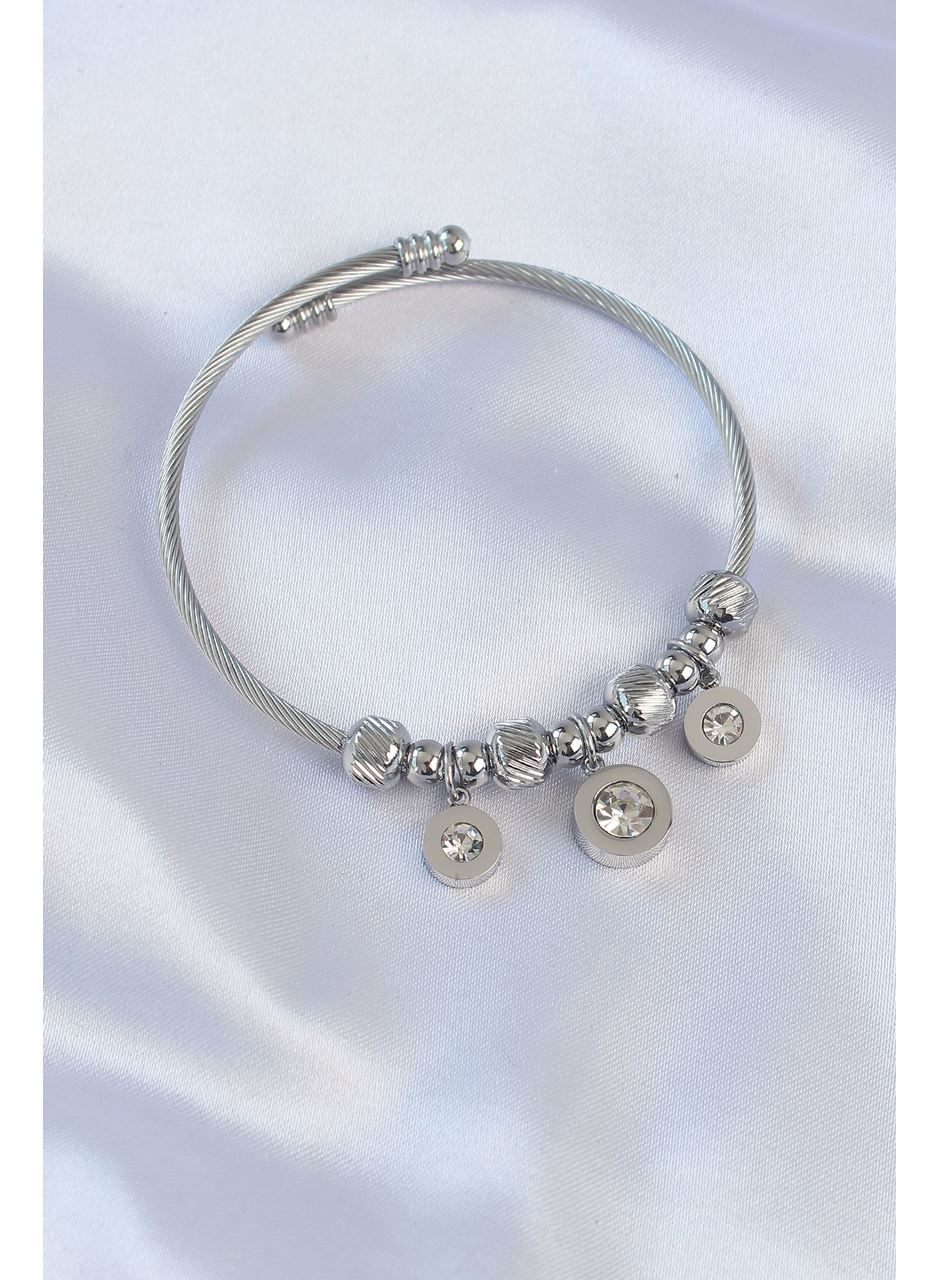 316L Çelik Gümüş Renk Zirkon Taşlı Model Charm Bileklik