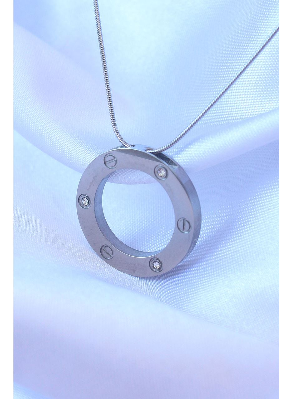 316L Çelik Gümüş Renk Zirkon Taşlı Model Kolye