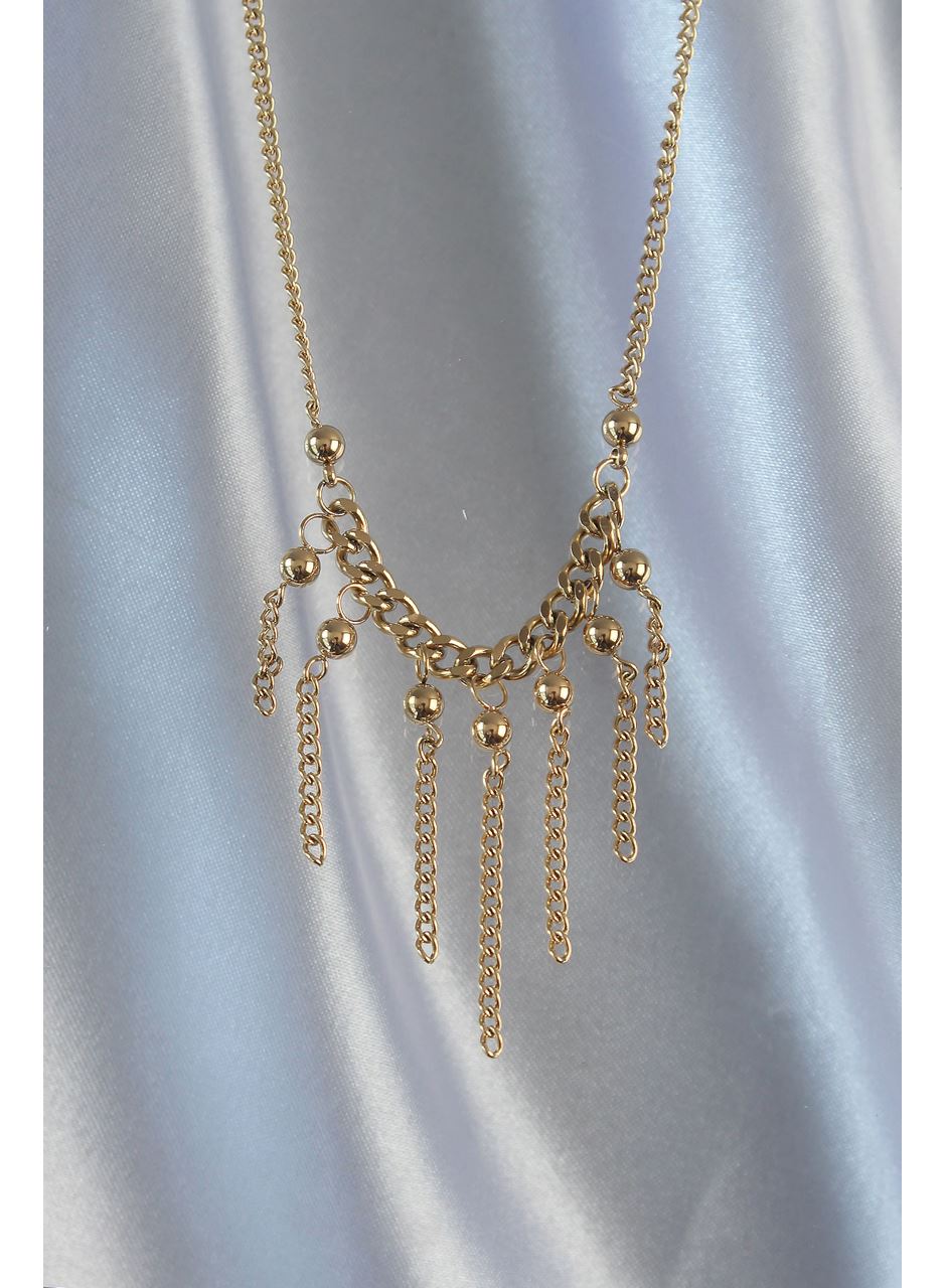 316L Çelik Zincir Gold Renk Topçuk Detay Sallantılı Zincir Kolye