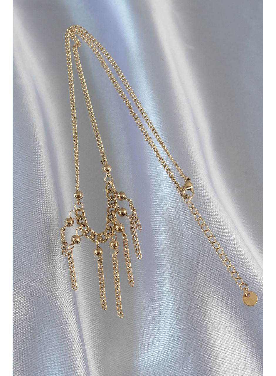 316L Çelik Zincir Gold Renk Topçuk Detay Sallantılı Zincir Kolye