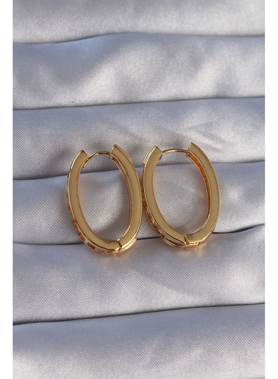 Pirinç Gold Renk Zirkon Taşlı Oval Model Küpe