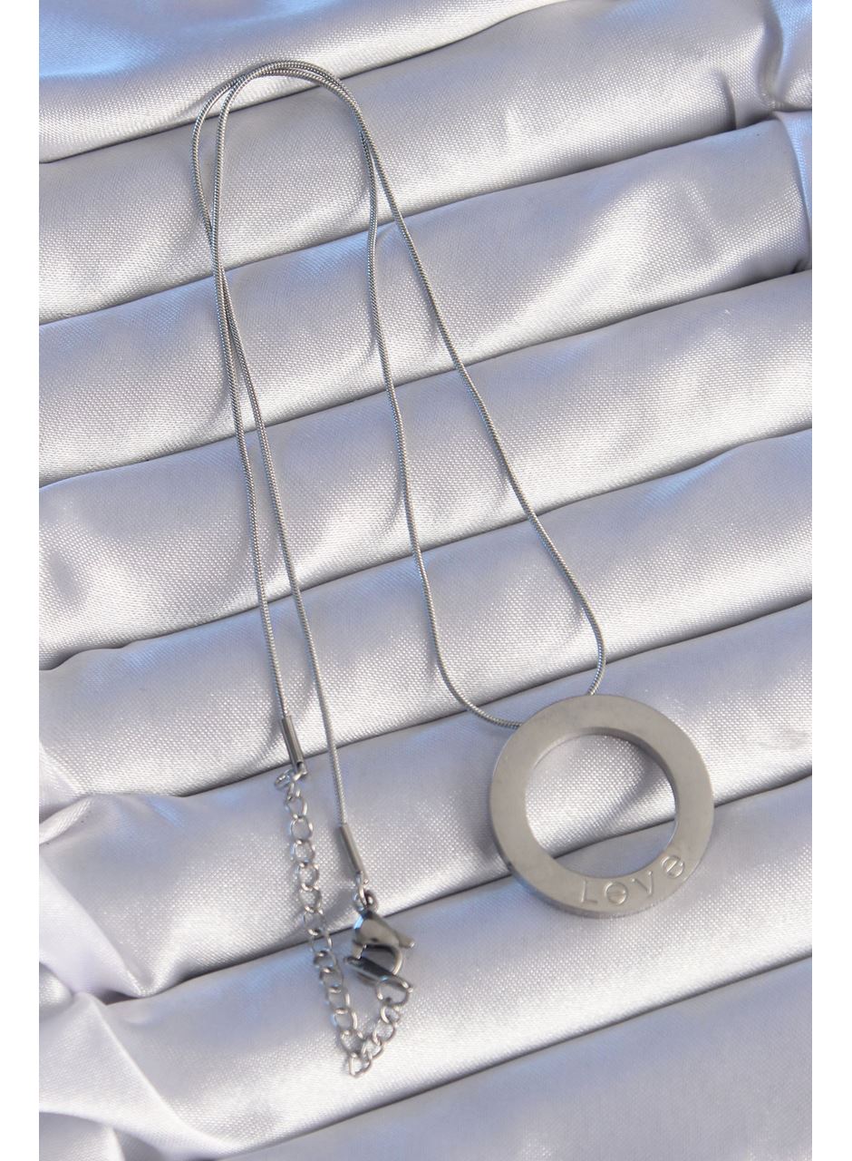 316L Çelik Gümüş Renk Zirkon Taşlı Model Kolye