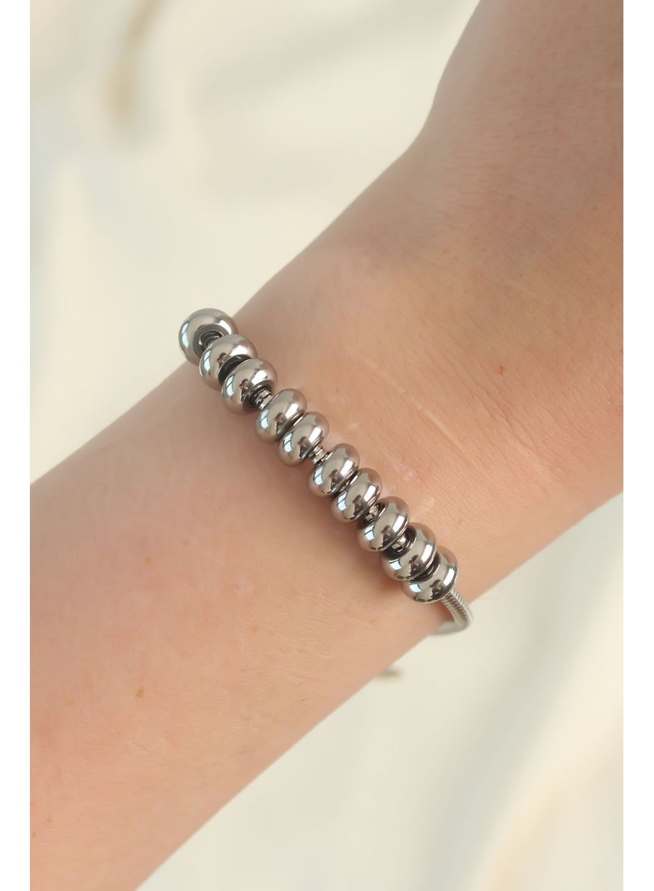 316L Çelik Gümüş Renk Oval Figürlü Bileklik