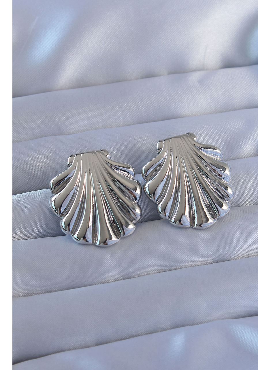 316L Çelik Gümüş Renk İstiridye Model Küpe